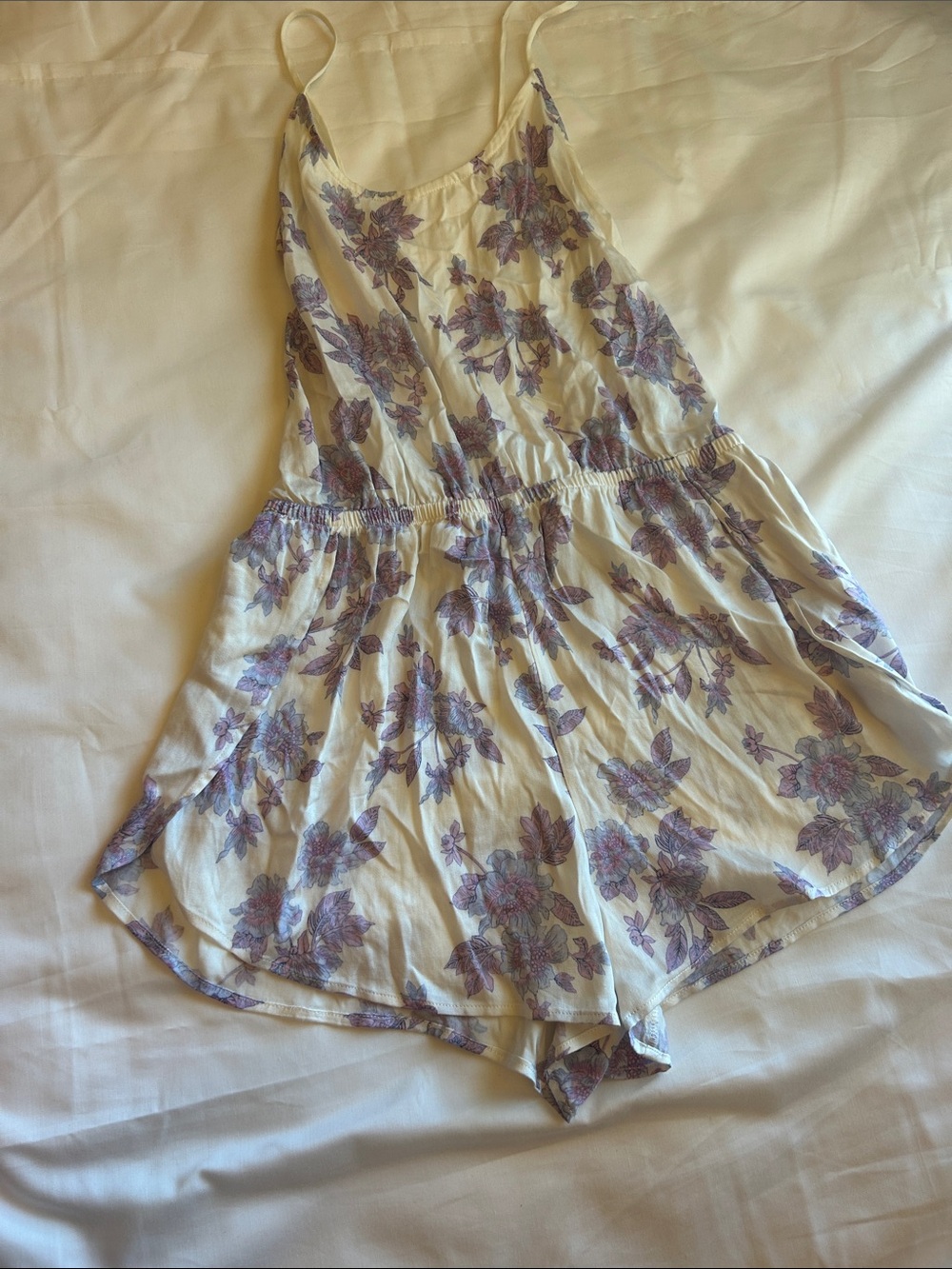 Splendid Cream Romper Shorts with Lavender Floral Print